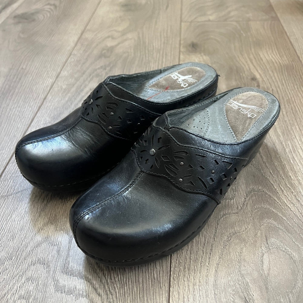 Dansko Shyanne Black Leather Clog Scalloped Womens EUR 37 US 6.5-7 Comfort Work - Picture 7 of 7